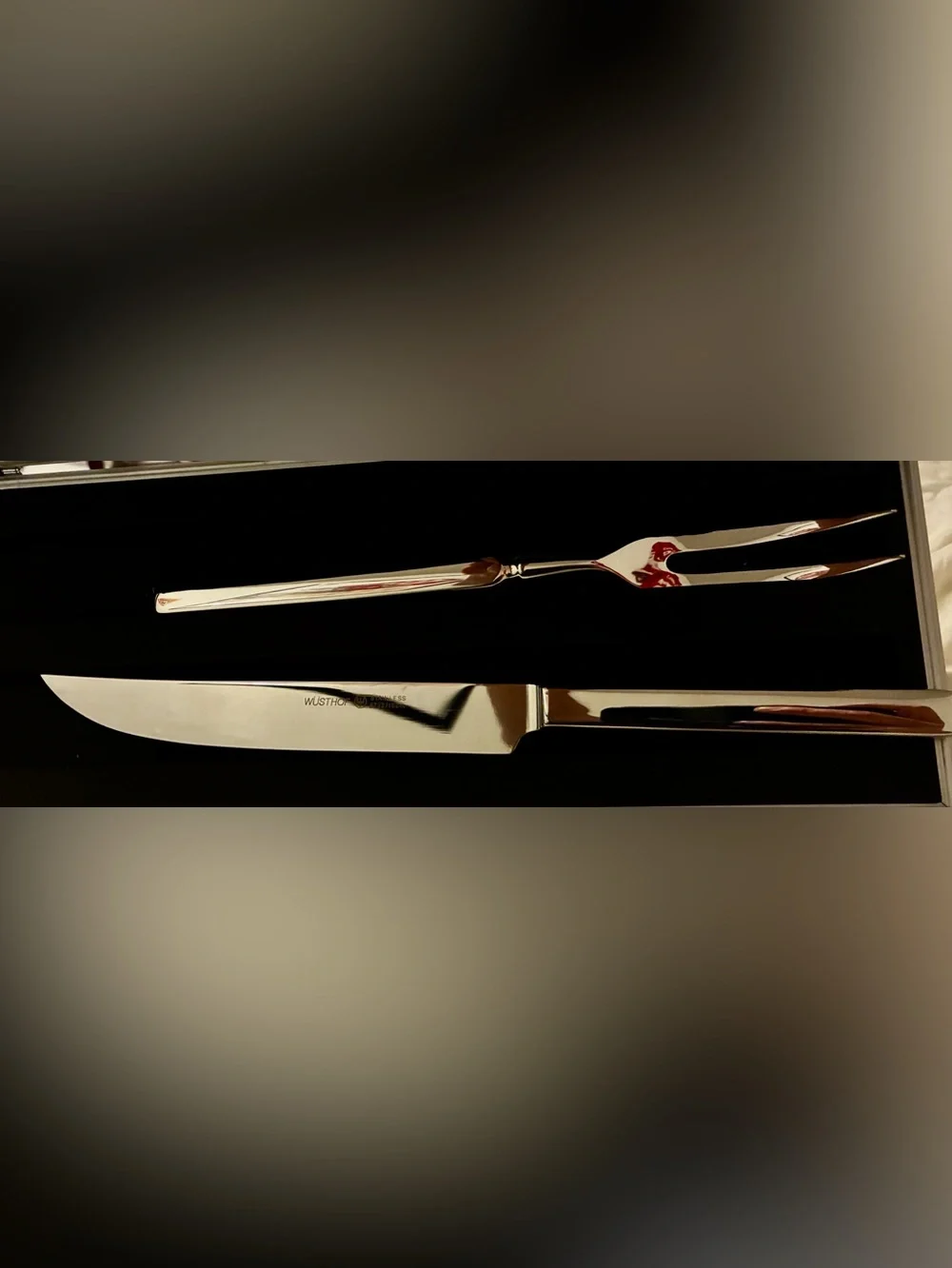 WÜSTHOF Germany Stainless 2-Pc Carving Knife & Fork Set with Aluminum Case - Picture 2 of 7
